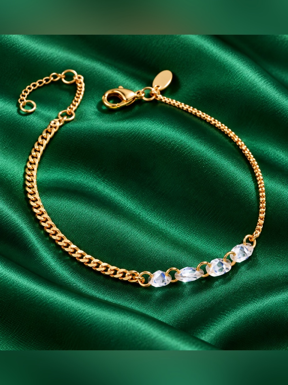 Anthropologie Mixed Chain Crystal Interlude Bracelet | Gold Clear | NWT